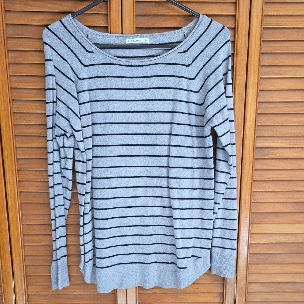 Pink Clover Taupe and Black Striped Top